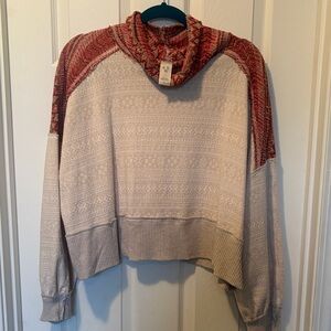 We The Free Two-Tone Cream and Rose Hooded Pullover